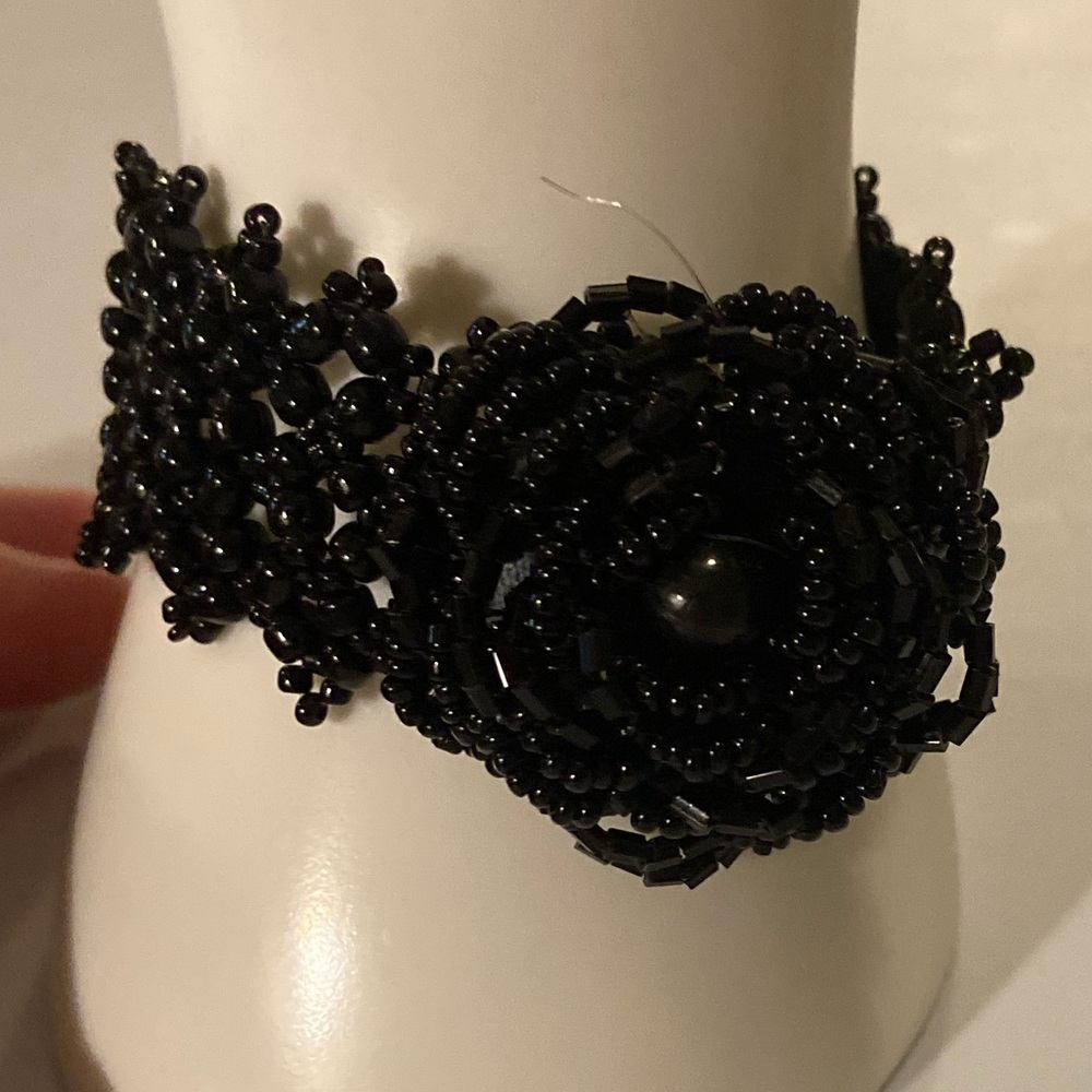 Woman’s Beaded black rose  bracelet